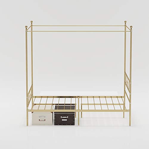 Weehom Queen Size Metal Canopy Bed Frame No Box Spring Needed Support Mattress Foundation Easy Set-Up Steel Platform Bed Gold