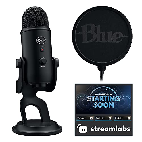 Logitech for Creators Blue Yeti Game Streaming Kit with Yeti USB Gaming Mic, Blue VO!CE Software, Exclusive Streamlabs Themes, Custom Blue Pop Filter, PC/Mac/PS4/PS5