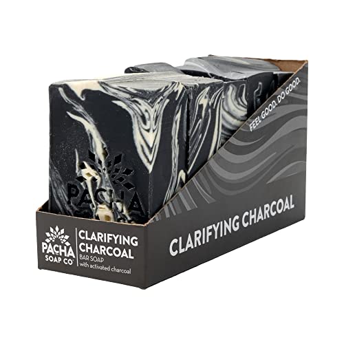 Pacha Clarifying Charcoal Bar Soap 5 Pack | Premium, Handcrafted Soap with Activated Charcoal and Essential Oils | Use as a Natural Face Wash, Hand Soap, Body Wash | Invigorating, Clarifying Activated Charcoal Soap | 4 oz