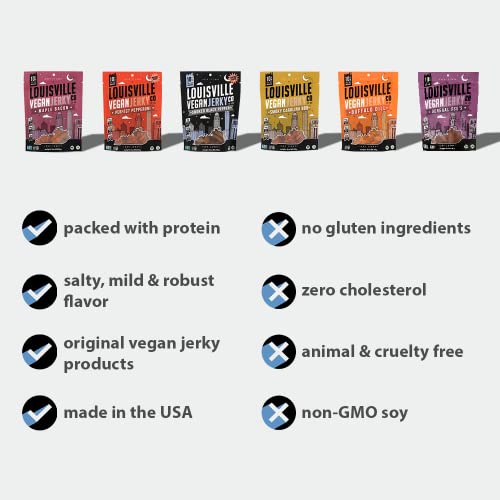 Louisville Vegan Jerky - Smoky Carolina BBQ, Vegetarian & Vegan-Friendly Jerky, 15 Grams of Non-GMO Soy Protein, 300 Calories Per Bag, Gluten-Free Ingredients (3 oz)