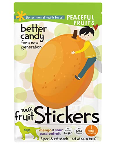 Peaceful Fruits Peel-n-Eat Dog Stickers - Candy that's 100% Fruit - Mango & Passionfruit - No Added Sugars, No Sugar Substitutes, No Dyes (12)