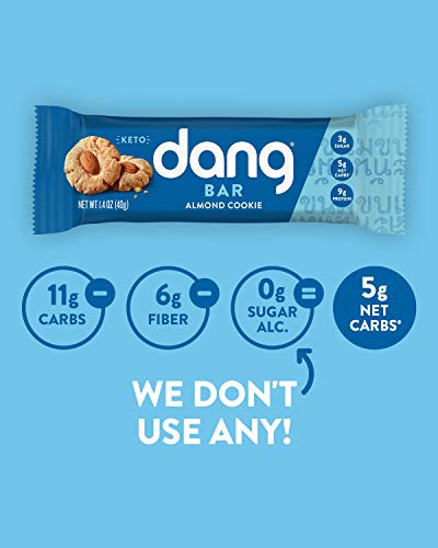 Dang Keto Bar | Almond Cookie | 12 Pack | Keto Certified, Vegan, Low Carb, Low Sugar, Plant Based, Non GMO, Gluten Free Snacks | 5g Net Carbs, 9g Protein, No Added Sugars