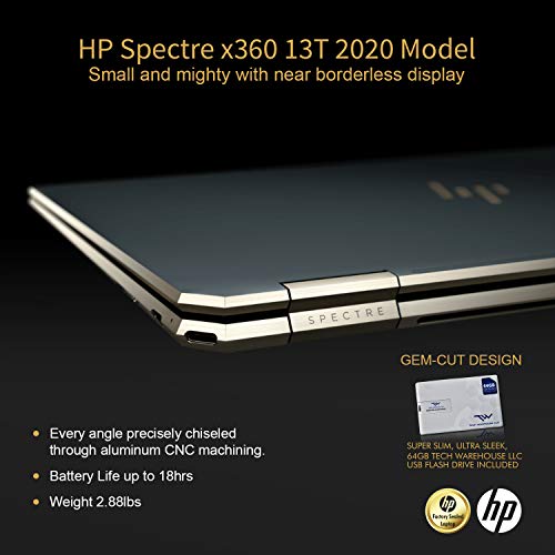 HP Spectre x360 GEM Cut 13.3" FHD Touch Laptop, Intel i7-1065G7, 16GB RAM, 512GB SSD, Bang & Olufsen, Fingerprint Reader, Stylus, Nightfall Black, Win 10 Pro, 64GB TechWarehouse Flash Drive