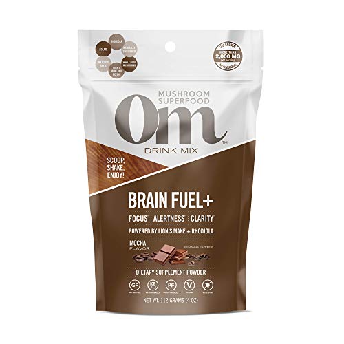 Om Mushroom Superfood Brain Fuel Plus Mushroom Powder Drink Mix, Mocha Flavor, 4 Ounce, 15 Servings, Lions Mane & Rhodiola, Memory & Focus Support Supplement