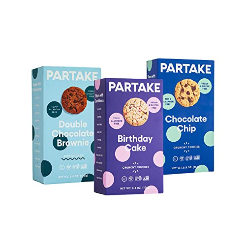 Gluten-Free Cookies by Partake Foods – Delicious Cookies Variety Pack | Vegan Snacks, Non-GMO, Allergy-Friendly Ingredients | No Peanuts, Soy, Dairy, Tree Nuts | Safe School Snack for Kids (5.5oz, 3 packs)