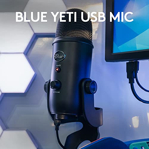 Logitech for Creators Blue Yeti Game Streaming Kit with Yeti USB Gaming Mic, Blue VO!CE Software, Exclusive Streamlabs Themes, Custom Blue Pop Filter, PC/Mac/PS4/PS5