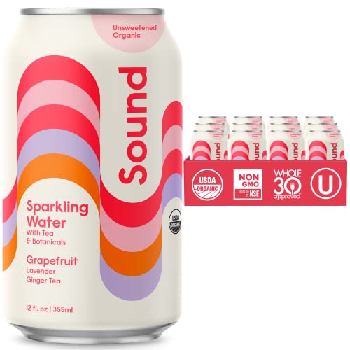 Sound Sparkling Water - Grapefruit w/Lavender & Ginger Tea. Organic. Zero Calories. Zero Sugar. Non-GMO. Whole30. Caffeine Free Seltzer Water. 12 Fl oz (Pack of 12)