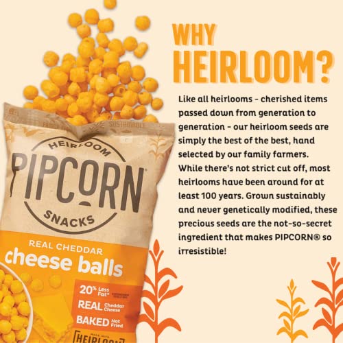 Heirloom Cheddar Cheese Balls by Pipcorn - Cheddar 1oz 24pk - Healthy Snacks, Gluten Free Snacks, Snack Packs, Organic Cheese, Heirloom Corn, Baked not Fried