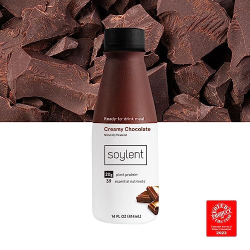 Soylent Complete Nutrition Gluten-Free Vegan Protein Meal Replacement Shake, Creamy Chocolate, 14 Fl Oz (Pack of 12)