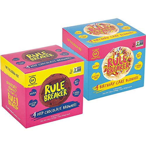 Rule Breaker Snacks Vegan Gluten Free | Variety Pack Blondie Brownie Cookies | Plant-Based, Dairy, Nut, Soy, Allergen Free, Kosher | Soft-Baked, Great for lunchboxes Snacks for Kids and Adults (Pack of 8)