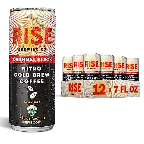 RISE Brewing Co. | Original Black Nitro Cold Brew Coffee | Sugar | Vegan | Organic & Non-GMO | Low Acidity | 7 fl. oz. Cans (12 Pack)