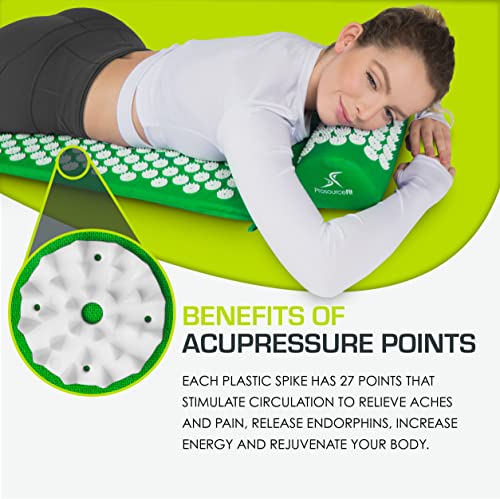 ProsourceFit Acupressure Mat and Pillow Set - Cotton ,Green