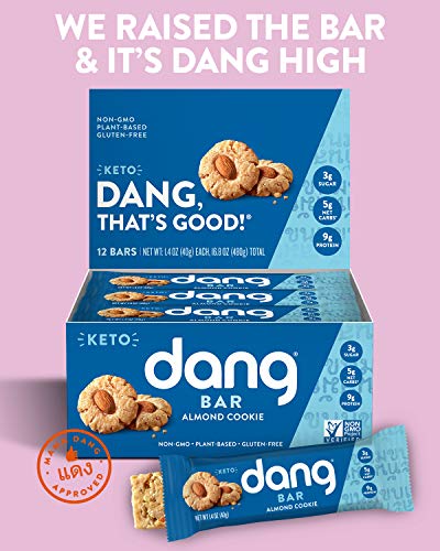 Dang Keto Bar | Almond Cookie | 12 Pack | Keto Certified, Vegan, Low Carb, Low Sugar, Plant Based, Non GMO, Gluten Free Snacks | 5g Net Carbs, 9g Protein, No Added Sugars