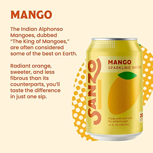 Sanzo Flavored Sparkling Water Variety 12-Pack - Lychee (Berry), Yuzu (Lemon), Pomelo (Grapefruit), Calamansi (Lime), & Mango (Alphonso) - Made with Real Fruit, No Added & Gluten Free - 12 Fl Oz