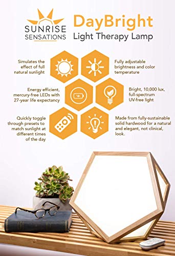 Sunrise Sensations - DayBright Light Therapy Lamp Full Spectrum, 10,000 LUX, UV-Free, Full Size, Adjustable Light Crafted from Solid Wood