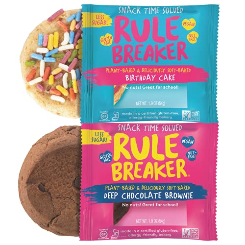 Rule Breaker Snacks Vegan Gluten Free | Variety Pack Blondie Brownie Cookies | Plant-Based, Dairy, Nut, Soy, Allergen Free, Kosher | Soft-Baked, Great for lunchboxes Snacks for Kids and Adults (Pack of 8)