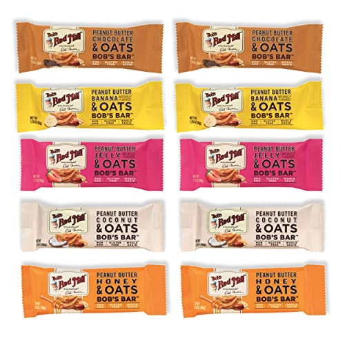 Bob's Red Mill Peanut Butter Oat Bars, Variety of 10 Bars, 5 Flavors, Gluten Free, Non-GMO, 1.76 Ounce