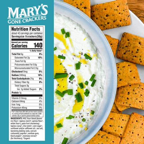 Mary's Gone Crackers Real Thin Crackers, Made with Real Organic Whole Ingredients, Gluten Free, Sea Salt, 5 Ounce (Pack of 6)