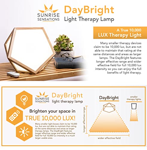 Sunrise Sensations - DayBright Light Therapy Lamp Full Spectrum, 10,000 LUX, UV-Free, Full Size, Adjustable Light Crafted from Solid Wood