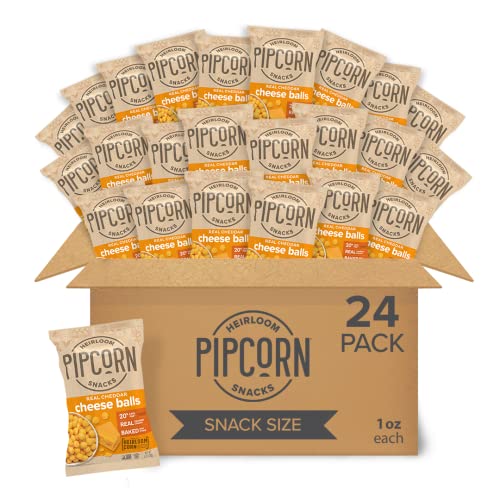 Heirloom Cheddar Cheese Balls by Pipcorn - Cheddar 1oz 24pk - Healthy Snacks, Gluten Free Snacks, Snack Packs, Organic Cheese, Heirloom Corn, Baked not Fried