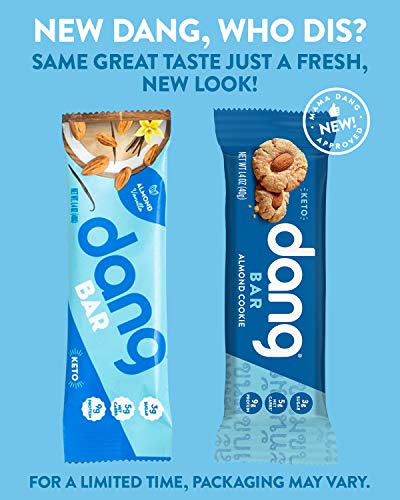 Dang Keto Bar | Almond Cookie | 12 Pack | Keto Certified, Vegan, Low Carb, Low Sugar, Plant Based, Non GMO, Gluten Free Snacks | 5g Net Carbs, 9g Protein, No Added Sugars