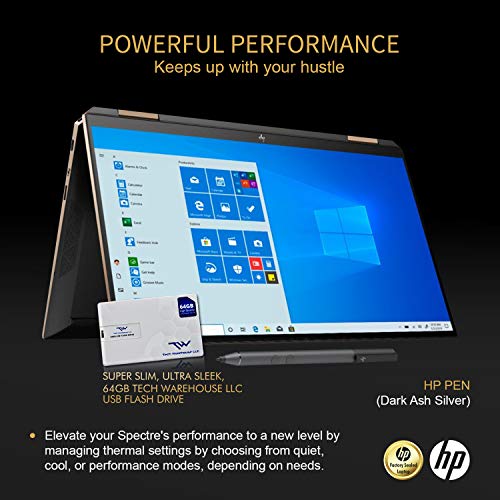 HP Spectre x360 GEM Cut 13.3" FHD Touch Laptop, Intel i7-1065G7, 16GB RAM, 512GB SSD, Bang & Olufsen, Fingerprint Reader, Stylus, Nightfall Black, Win 10 Pro, 64GB TechWarehouse Flash Drive