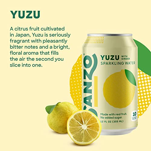 Sanzo Flavored Sparkling Water Variety 12-Pack - Lychee (Berry), Yuzu (Lemon), Pomelo (Grapefruit), Calamansi (Lime), & Mango (Alphonso) - Made with Real Fruit, No Added & Gluten Free - 12 Fl Oz