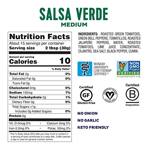 Fody Foods Keto-Friendly Salsa Verde, Fire Roasted Salsa, Low FODMAP Certified, Gut & IBS Friendly, 16 Ounce