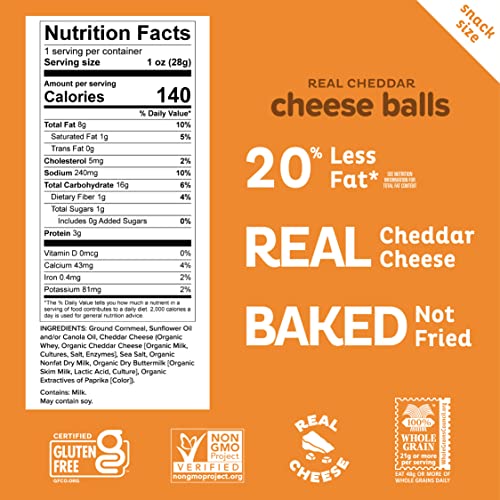 Heirloom Cheddar Cheese Balls by Pipcorn - Cheddar 1oz 24pk - Healthy Snacks, Gluten Free Snacks, Snack Packs, Organic Cheese, Heirloom Corn, Baked not Fried