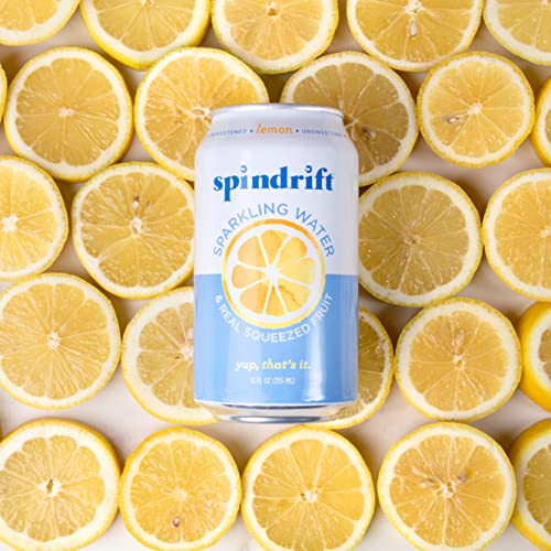 Spindrift Sparkling Water, Lemon Flavored, Made with Real Squeezed Fruit, 12 Fl Oz Cans, Pack of 24 (Only 3 Calories per Seltzer Water Can)