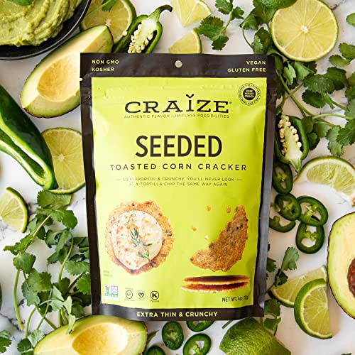 Craize Variety Pack | Sweet Corn, Coconut, Guava, Everything, Plantain, Seeded Crisps | Gluten Free, Vegan, Kosher, Toasted Corn Crackers | 6 pack, 4 oz each