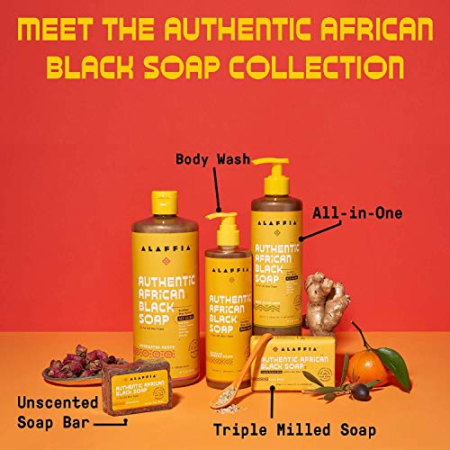 Alaffia Authentic African Black Soap Bar, Handcrafted to Cleanse and Moisturize Skin with Unrefined Shea Butter and Palm Kernel Oil, Fair Trade, Ethically Crafted, Unscented 3 Oz