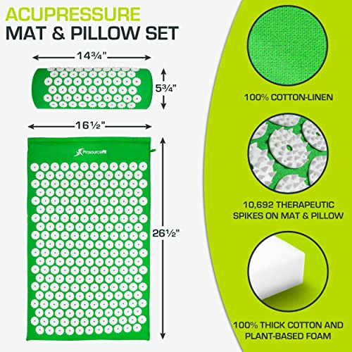 ProsourceFit Acupressure Mat and Pillow Set - Cotton ,Green