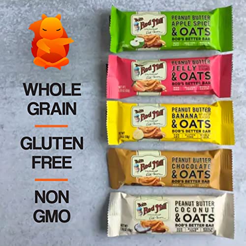 Bob's Red Mill Peanut Butter Oat Bars, Variety of 10 Bars, 5 Flavors, Gluten Free, Non-GMO, 1.76 Ounce