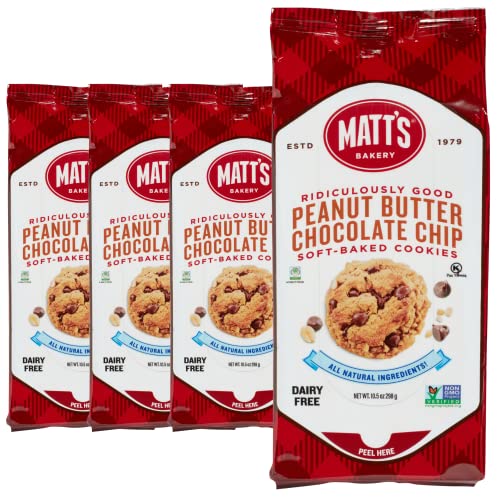 Matt's Bakery | Peanut Butter Chocolate Chip Cookies | Soft-Baked, Non-GMO, All-Natural Ingredients; 4 Bags (10.5oz Each) (Peanut Butter Chocolate Chip)