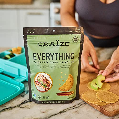 Craize Variety Pack | Sweet Corn, Coconut, Guava, Everything, Plantain, Seeded Crisps | Gluten Free, Vegan, Kosher, Toasted Corn Crackers | 6 pack, 4 oz each