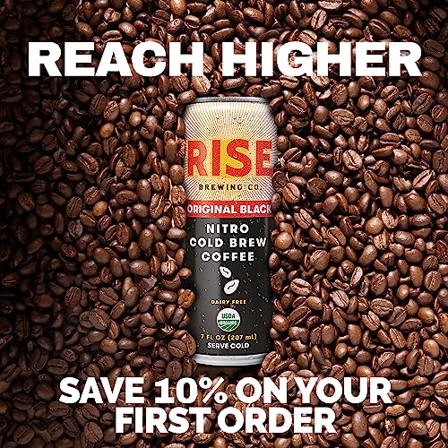 RISE Brewing Co. | Original Black Nitro Cold Brew Coffee | Sugar | Vegan | Organic & Non-GMO | Low Acidity | 7 fl. oz. Cans (12 Pack)