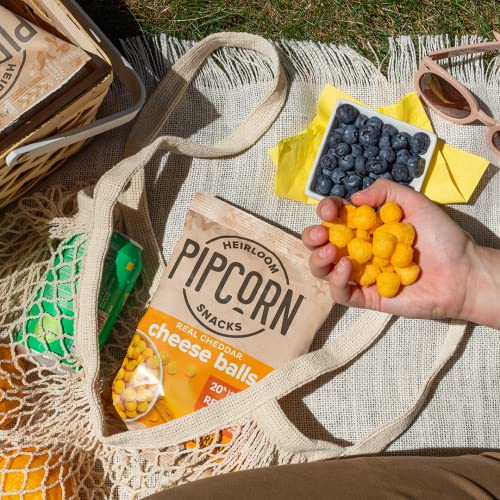 Heirloom Cheddar Cheese Balls by Pipcorn - Cheddar 1oz 24pk - Healthy Snacks, Gluten Free Snacks, Snack Packs, Organic Cheese, Heirloom Corn, Baked not Fried