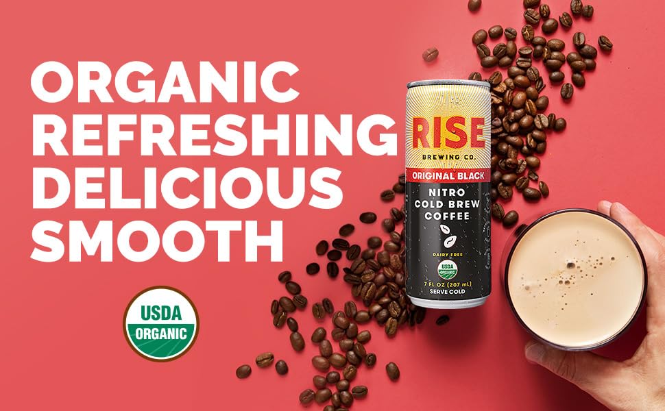 RISE Brewing Co. | Original Black Nitro Cold Brew Coffee | Sugar | Vegan | Organic & Non-GMO | Low Acidity | 7 fl. oz. Cans (12 Pack)